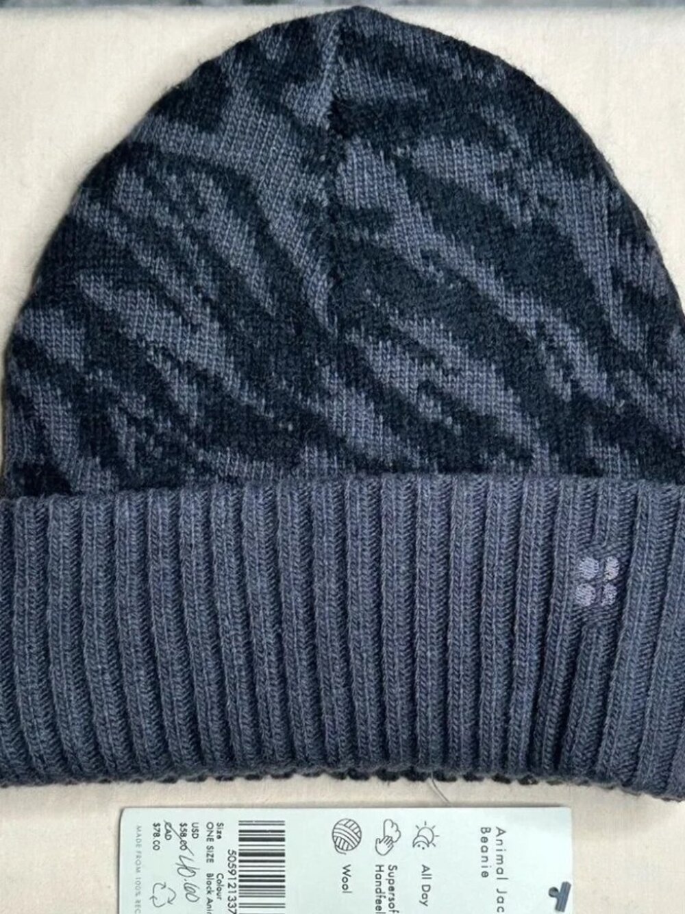 Sweaty Betty Jacquard Animal Print Wood Blend Gray/Black Beanie One Size